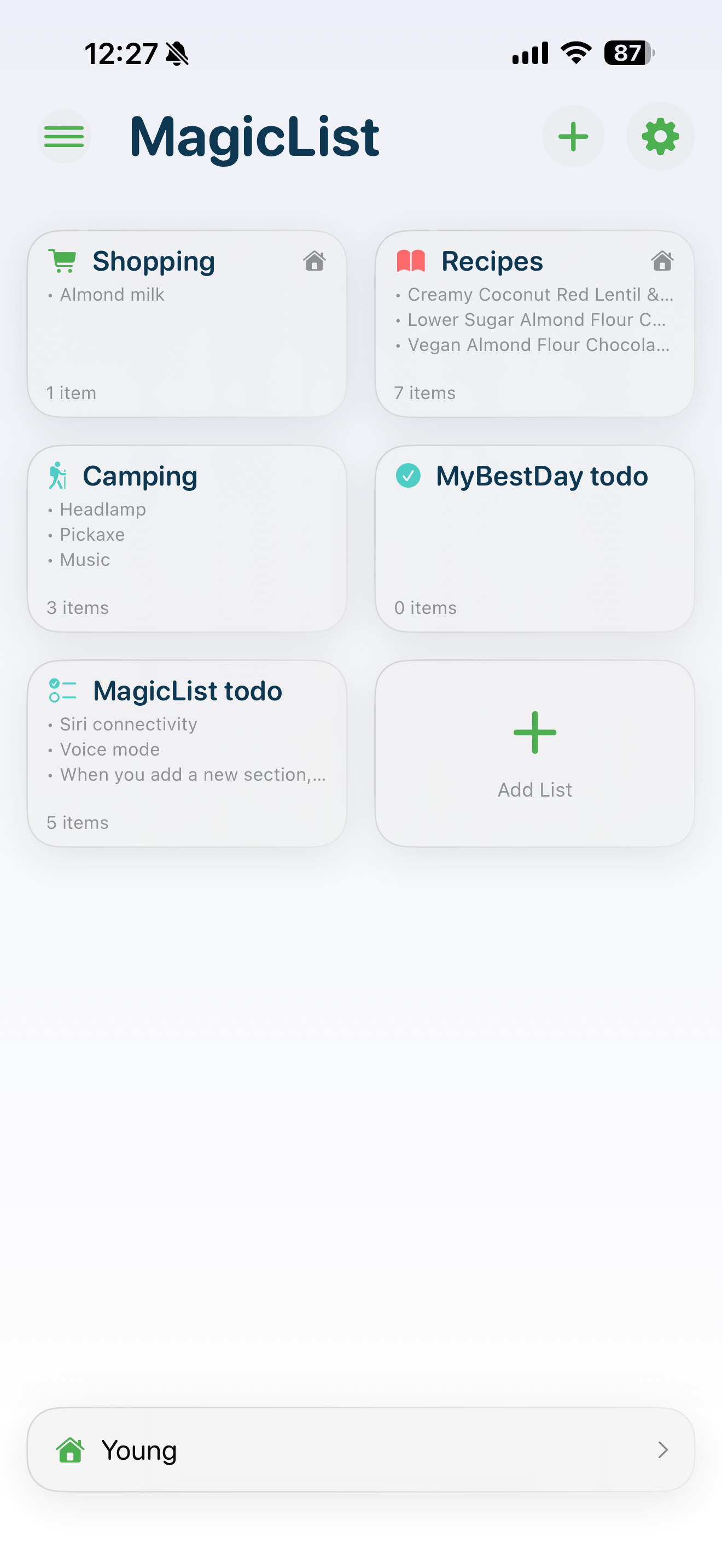 MagicList home screen