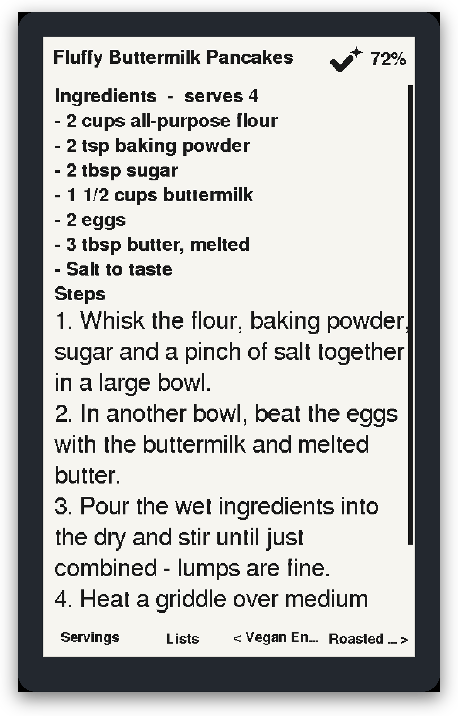 A recipe on the MagicList fridge display